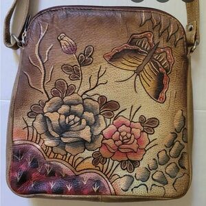 Floral hand painted Brown Crossbody Bag